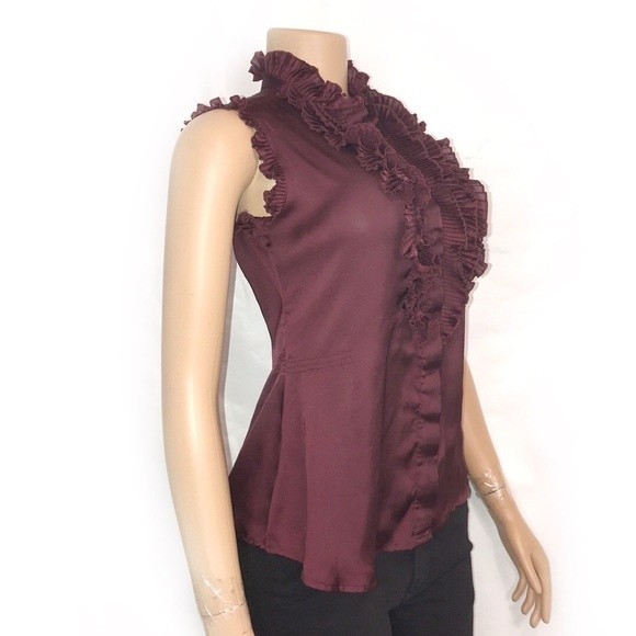 Converse One Star Peplum Top burgundy sleeveless ruffles standing collar size XS - Picture 5 of 11